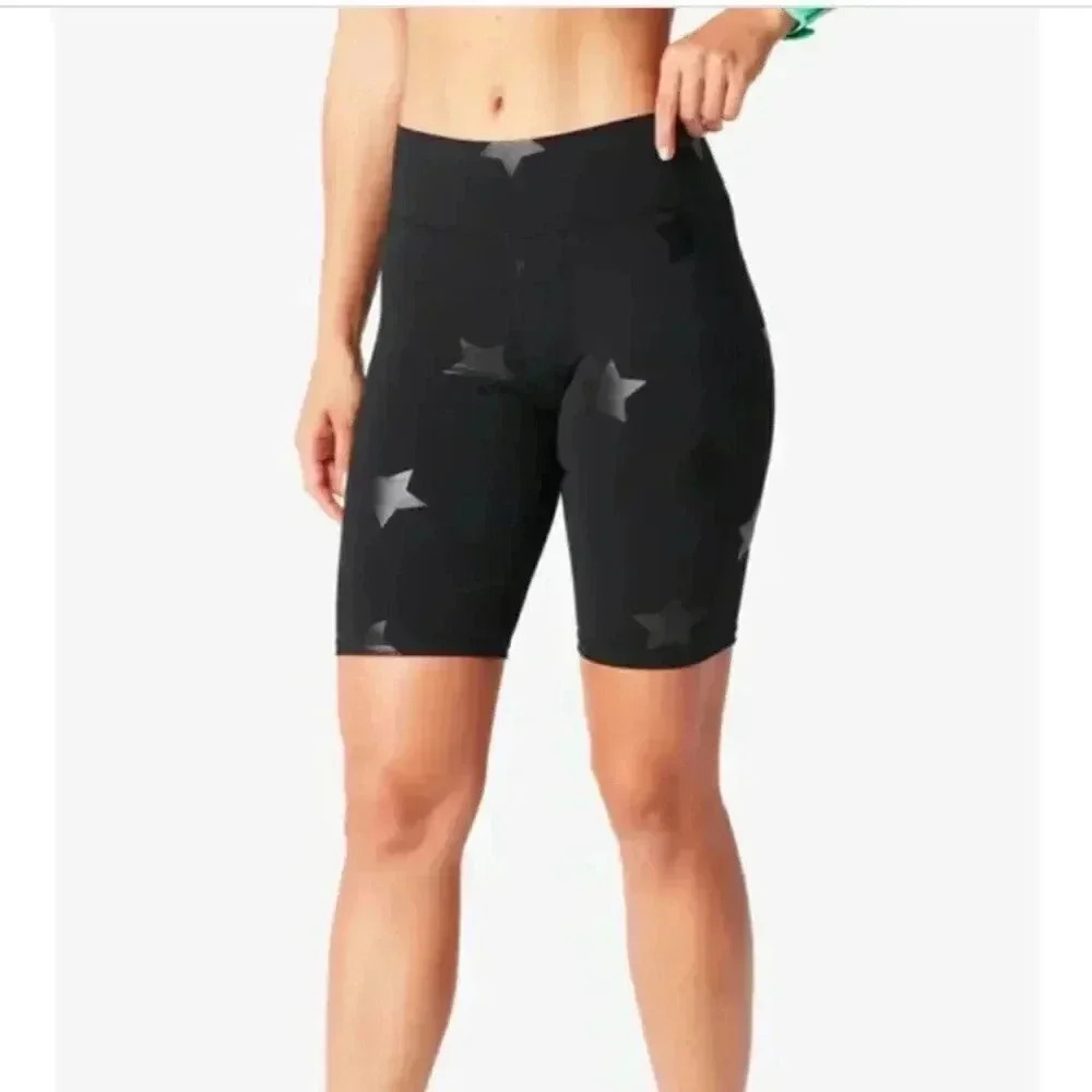 NEW Terez UpLift Bike Shorts in Black Tonal Star Foil size Small